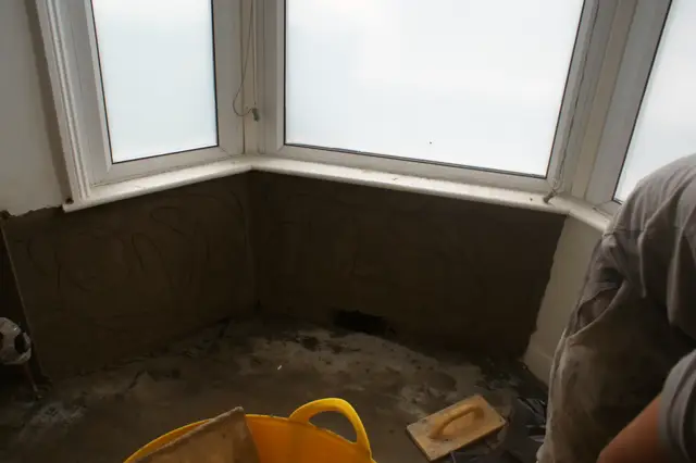 Bay window render, first coat on
