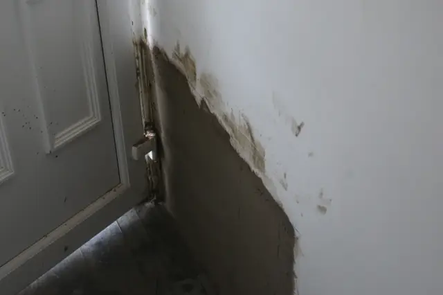 Damp-damaged reveal cut back and repaired