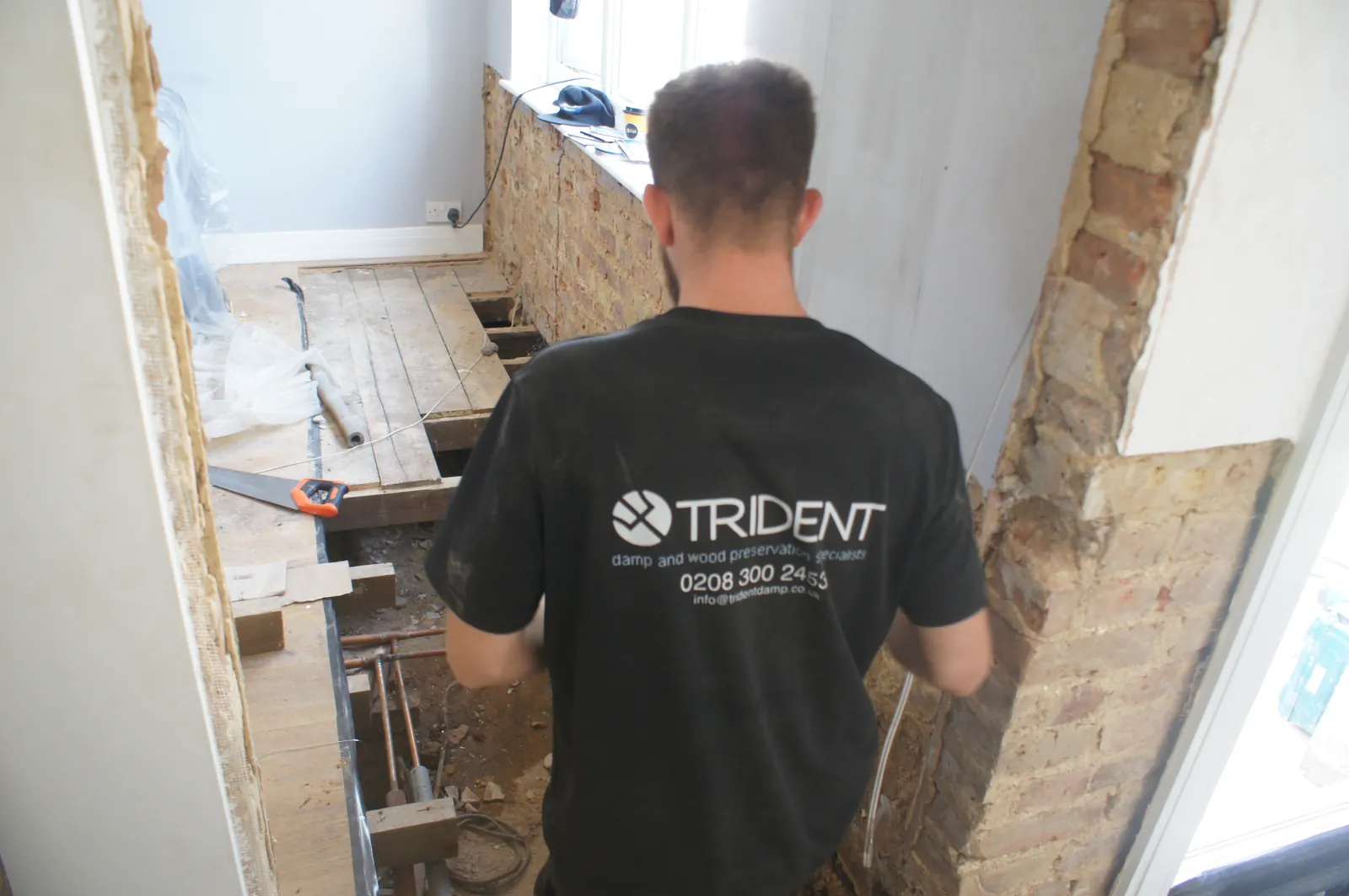 Wall stripped, timbers exposed